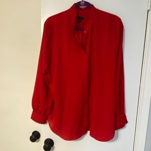 Ann Taylor Red button down blouse with collar and cuff details